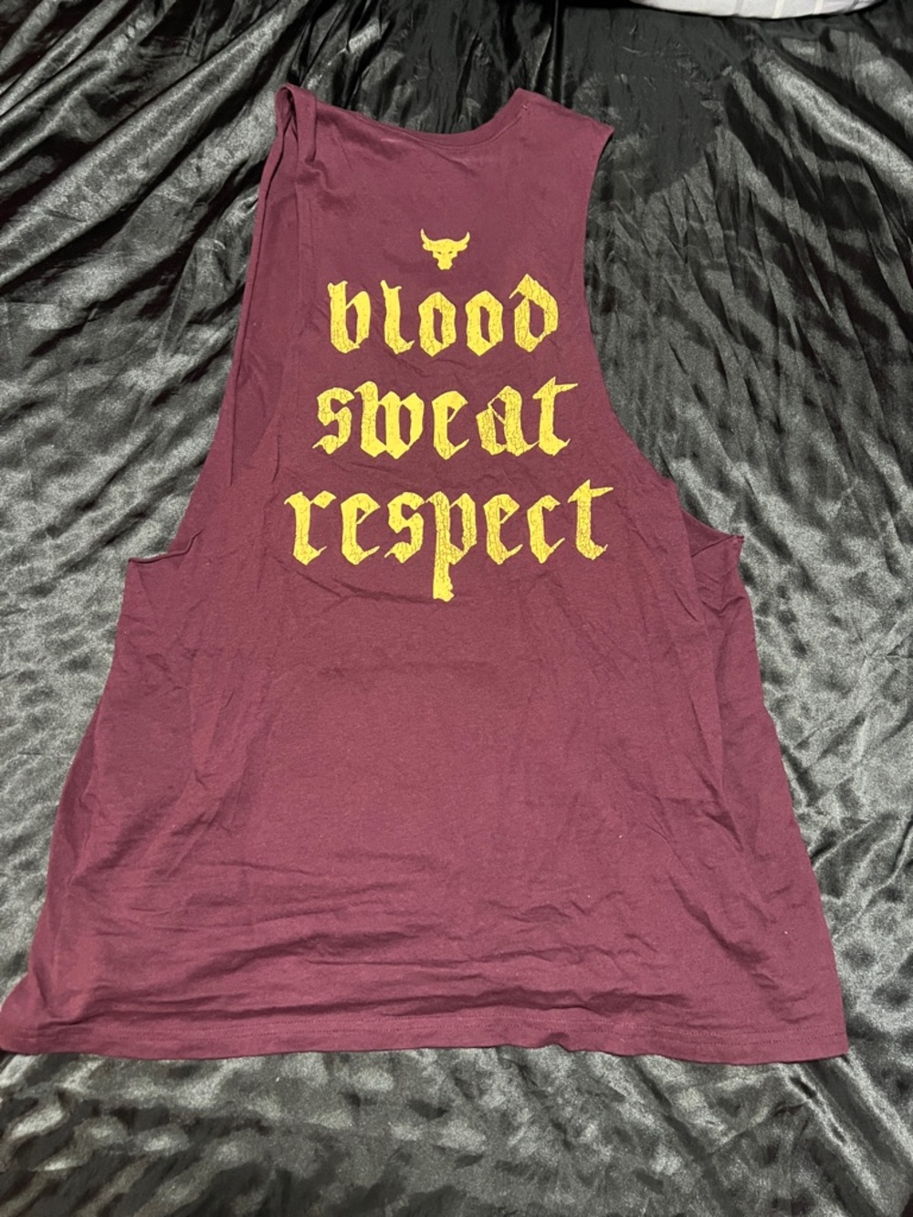 Under Armour Men's Maroon Tank Top with Yellow 'Blood Sweat Respect' Print - Picture 2 of 2
